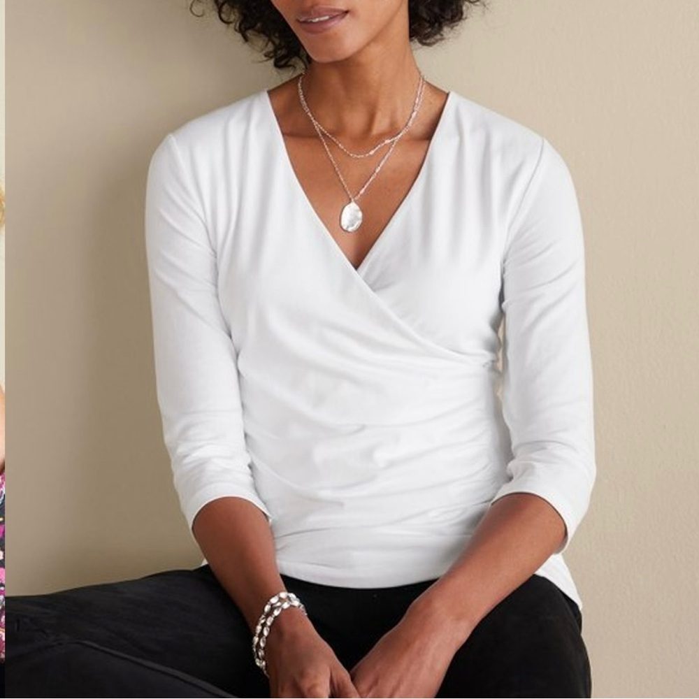 Soft Surroundings White Alyssa Knit
Cross Over Wrap Fri tTop Large